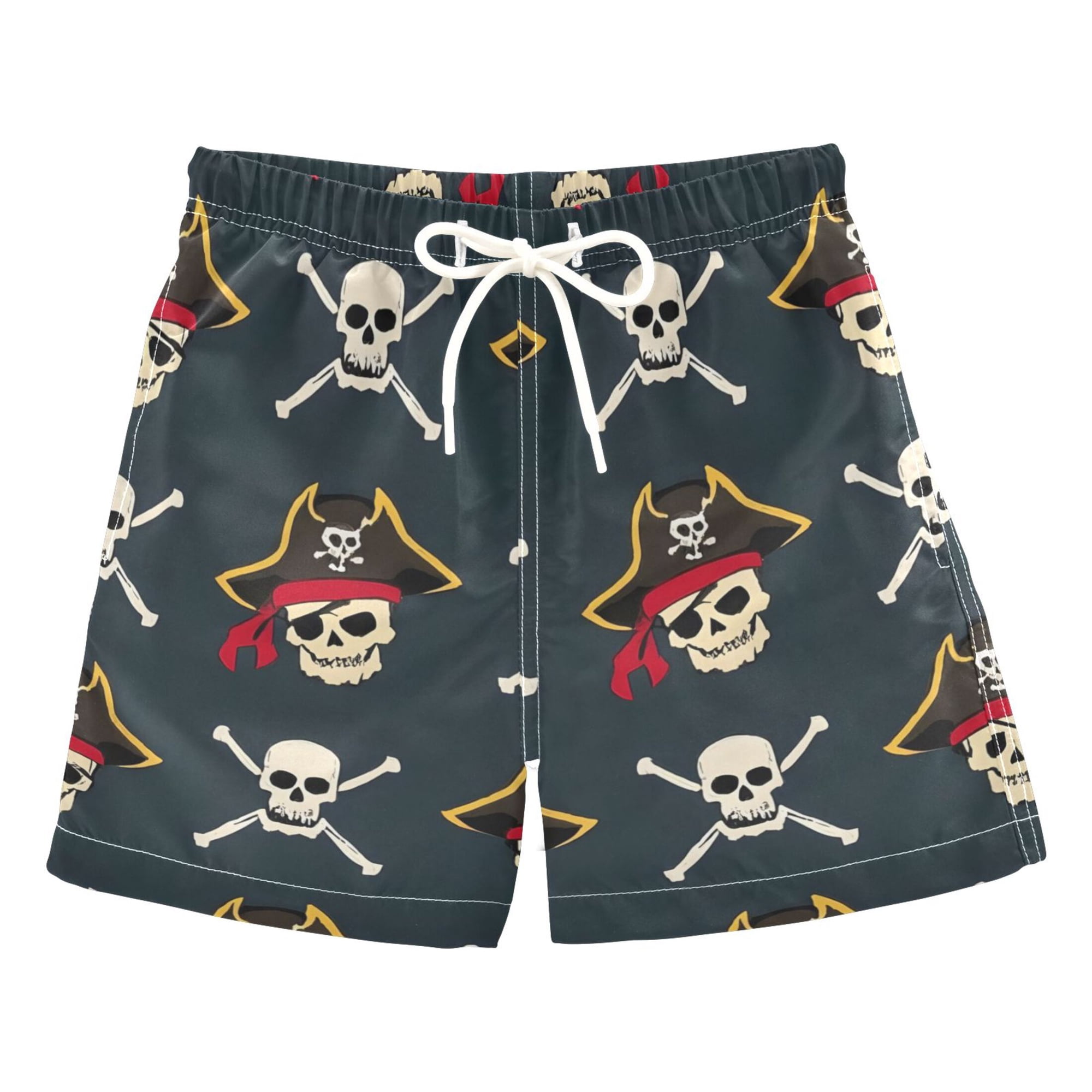 ALAZA Boys Swim Trunks Cool Skull Pattern Beach Board Shorts Drawstring Swimsuit 3T