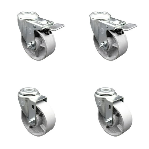 4 Inch Semi Steel Swivel Bolt Hole Caster Set with 2 Total Lock Brake SCC