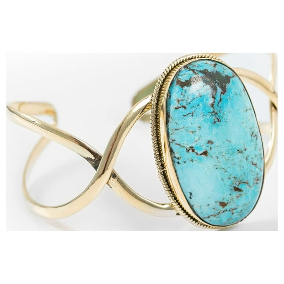 AYANA Turquoise Brass Bracelet | Stone of Healing & Protection | Throat Chakra | December Birthstone | Handcrafted with Ethically Sourced, Natural, Pure Gemstones