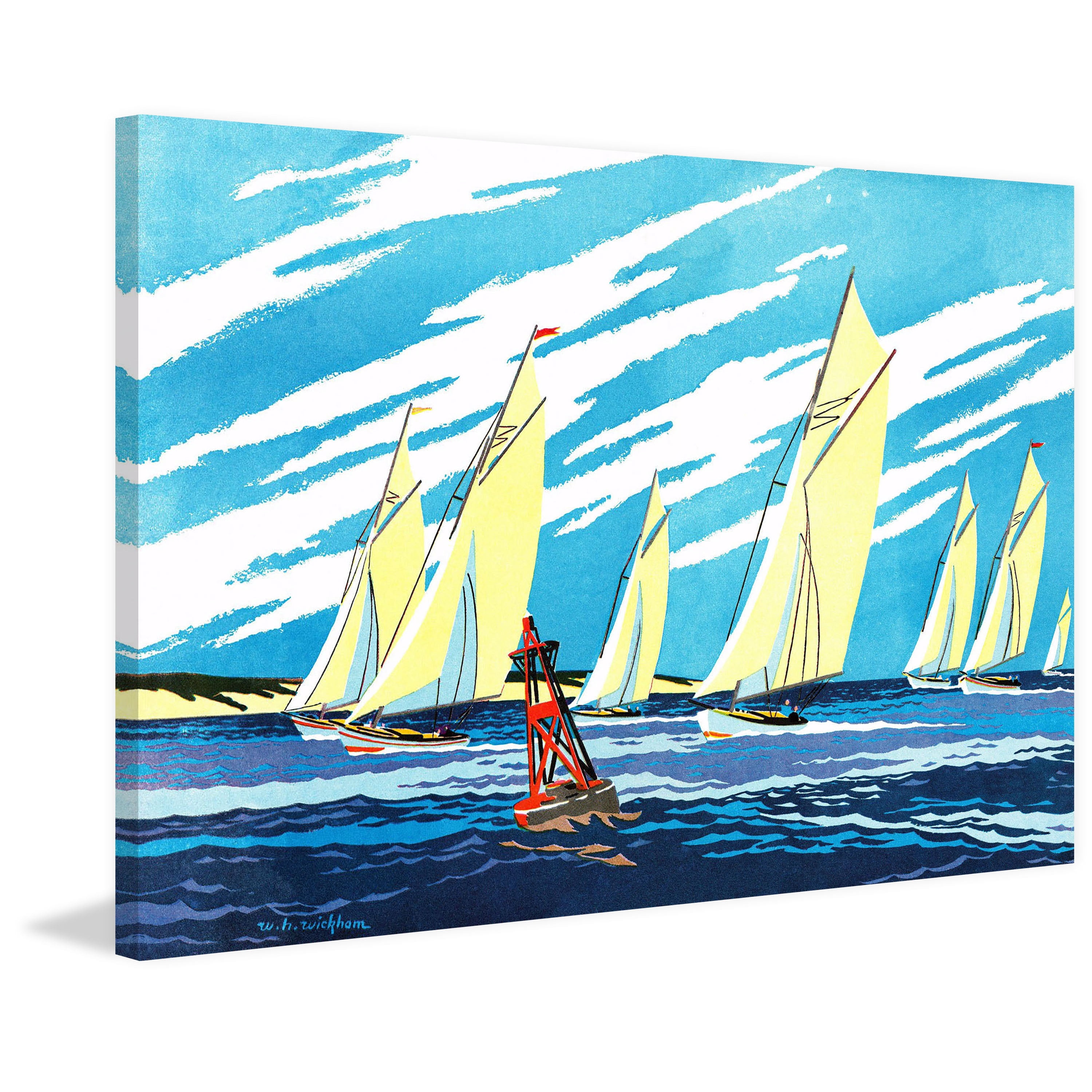Marmont Hill - "Yellow Sailboats" Painting Print on Wrapped Canvas