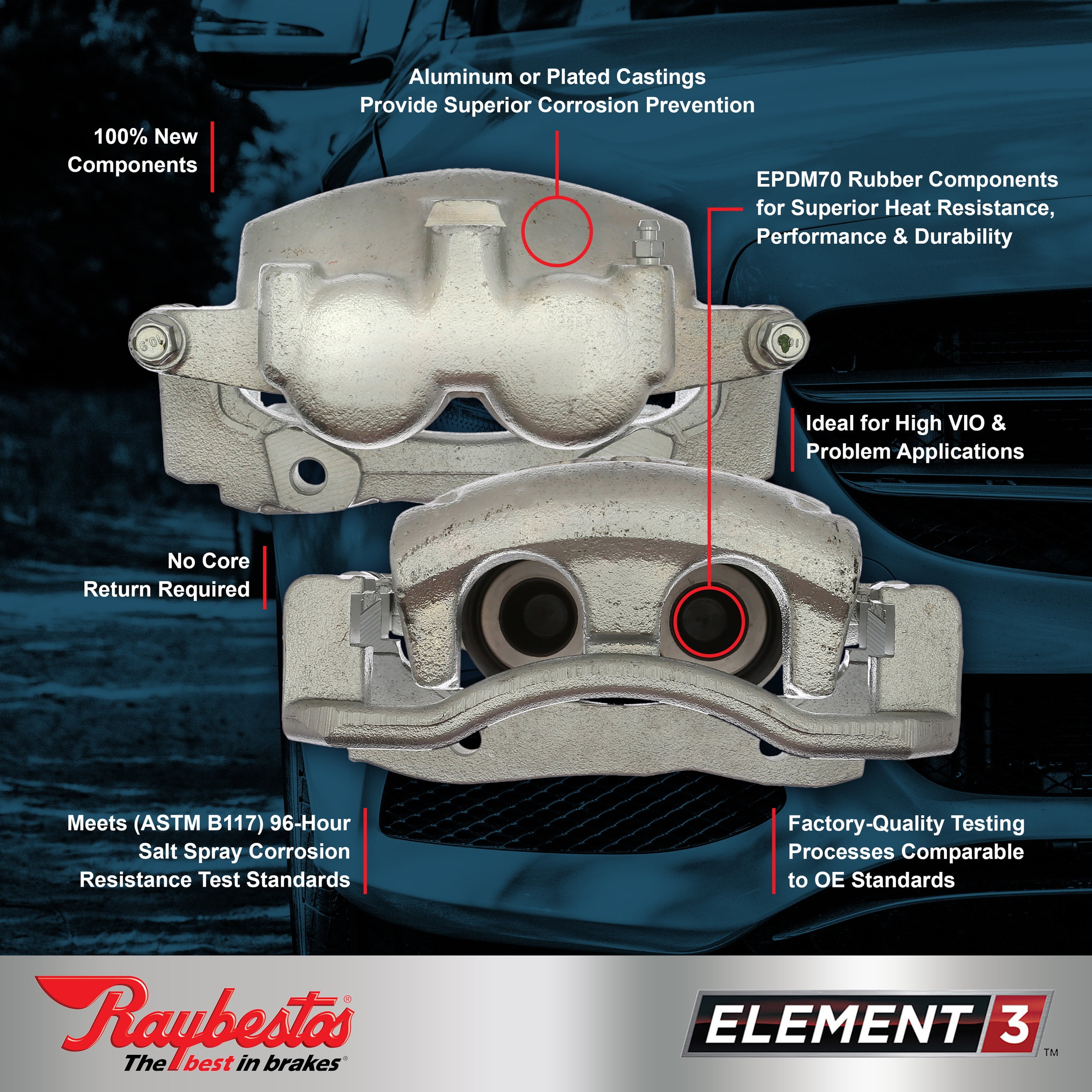 Raybestos Element3 New Plated Calipers Fits select: 2005-2006 TOYOTA COROLLA, 2003-2008 TOYOTA COROLLA MATRIX