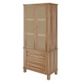 thumbnail image 4 of M optimized Tall Kitchen Pantry, Kitchen Storage Cabinet with Rattan Doors, Adjustable Shelf and 2 Drawers, Freestanding Cupboard for Living Room, Kitchen, 28.9"x15.2"x64.1" Light Brown, 4 of 8