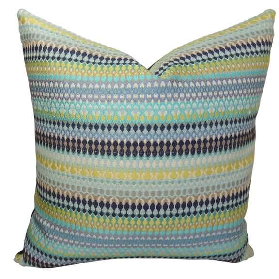 Plutus Alpenglow Handmade Throw Pillow - Turquoise - Yellow & Navy - 18 x 18 in.