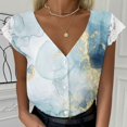 thumbnail image 2 of Lilgiuy Women Causal Lace Stitching Floral Printing Short Sleeve Buttons V-Neck T-shirt Tops Blouse Cardigan(Blue,10) Fall Fashion for 2022 Spring Winter, 2 of 5
