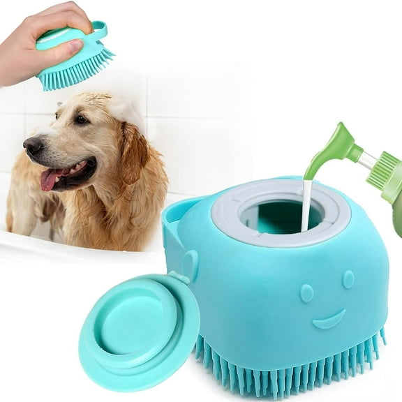 Dog Scrubber for Bath, Pet Bathing Brush Silicone Shampoo Massage Dispenser Brush for Dog Grooming Brush Suitable for Long Short Haired Pet