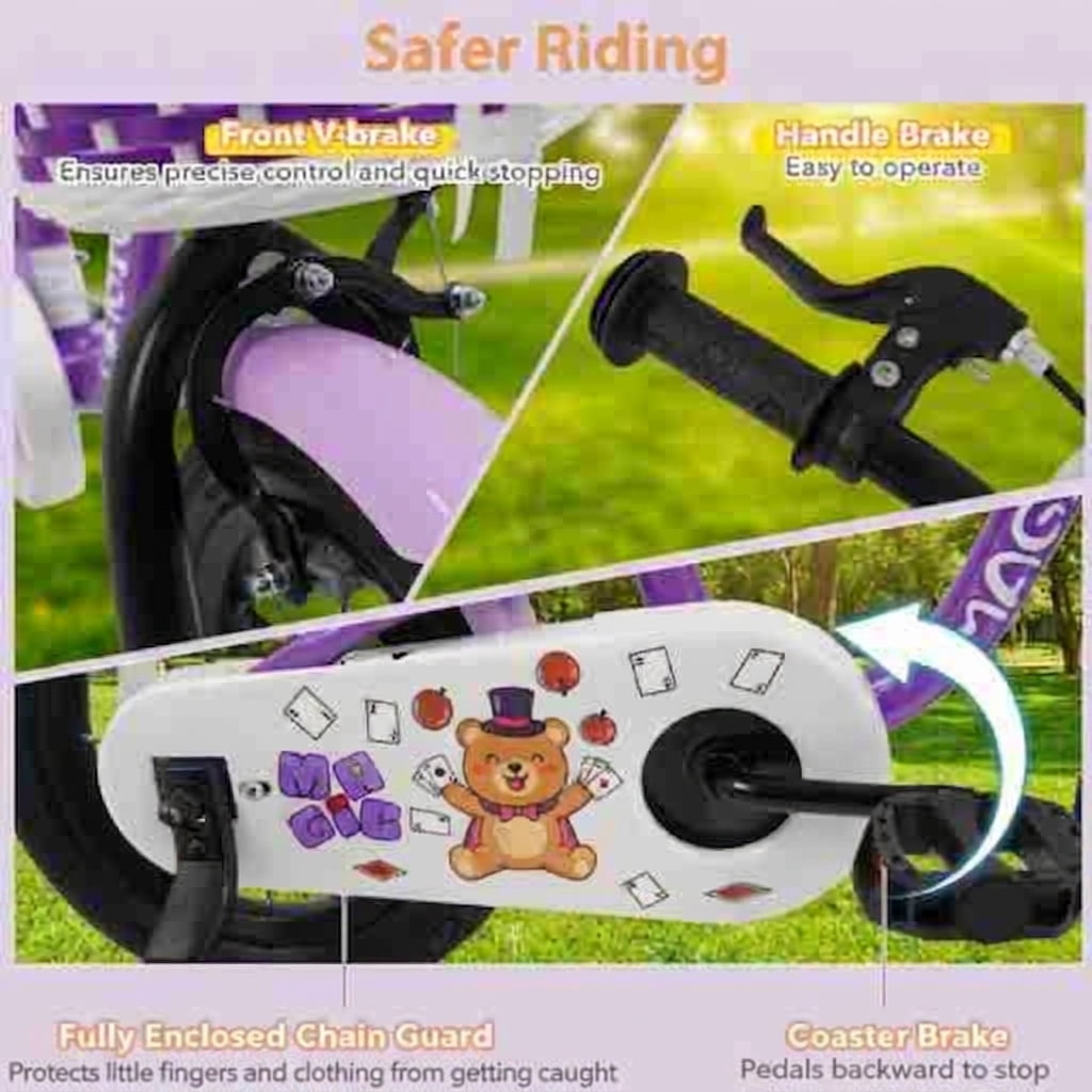 Redsmile Kids Bike 12 Inch with Training Wheels for Boys Girls Aged 3-4 Years Old, Toddler Bicycle with Adjustable Seat and Rider Height 31.5"-41.3", 110 lb Capacity, Purple