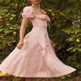 thumbnail image 4 of EIMELI Robe Boho Cottagecore pour Femmes à Manches Bouffantes Robe Vintage à Encolure Carrée Robe Fendue à Fleurs Flatteuse Maxi Longue Robes d'Été, 4 of 7