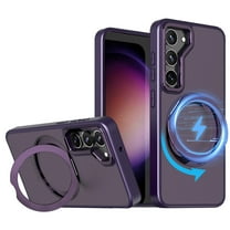 Magnetic Phone Case for Samsung Galaxy S23 Case, Phone Case with Magsafe Invisible Stand Kickstand Ring Holder Slim Thin Shockproof Anti-fall Translucent Bumper Women Men Cover Case,Purple