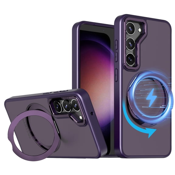 Designed for Samsung Galaxy S25 Plus Case with Magnetic Invisible Stand [Military Drop Protection] [Compatible with MagSafe] Shockproof Anti-fall Ultra Slim Translucent Matte Phone Case Cover,Purple