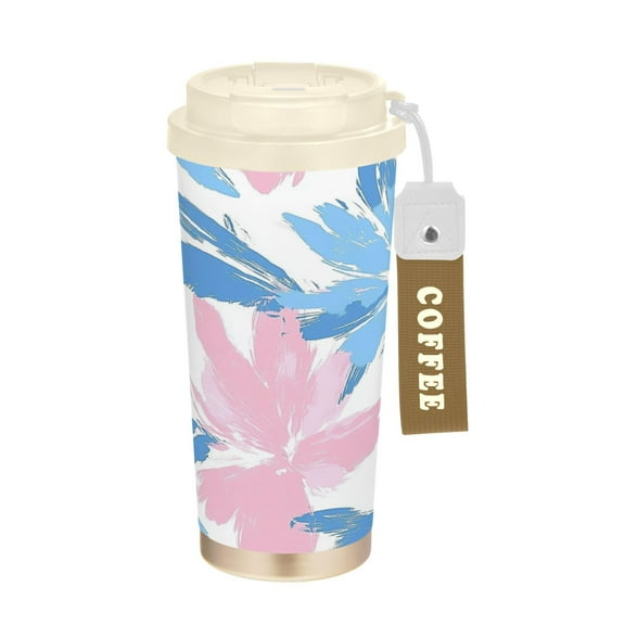 500ml Double-Wall Vacuum Insulated Tumblers Stainless Steel Coffee Tumbler with Ceramic Coating Pink and Blue Line Drawings