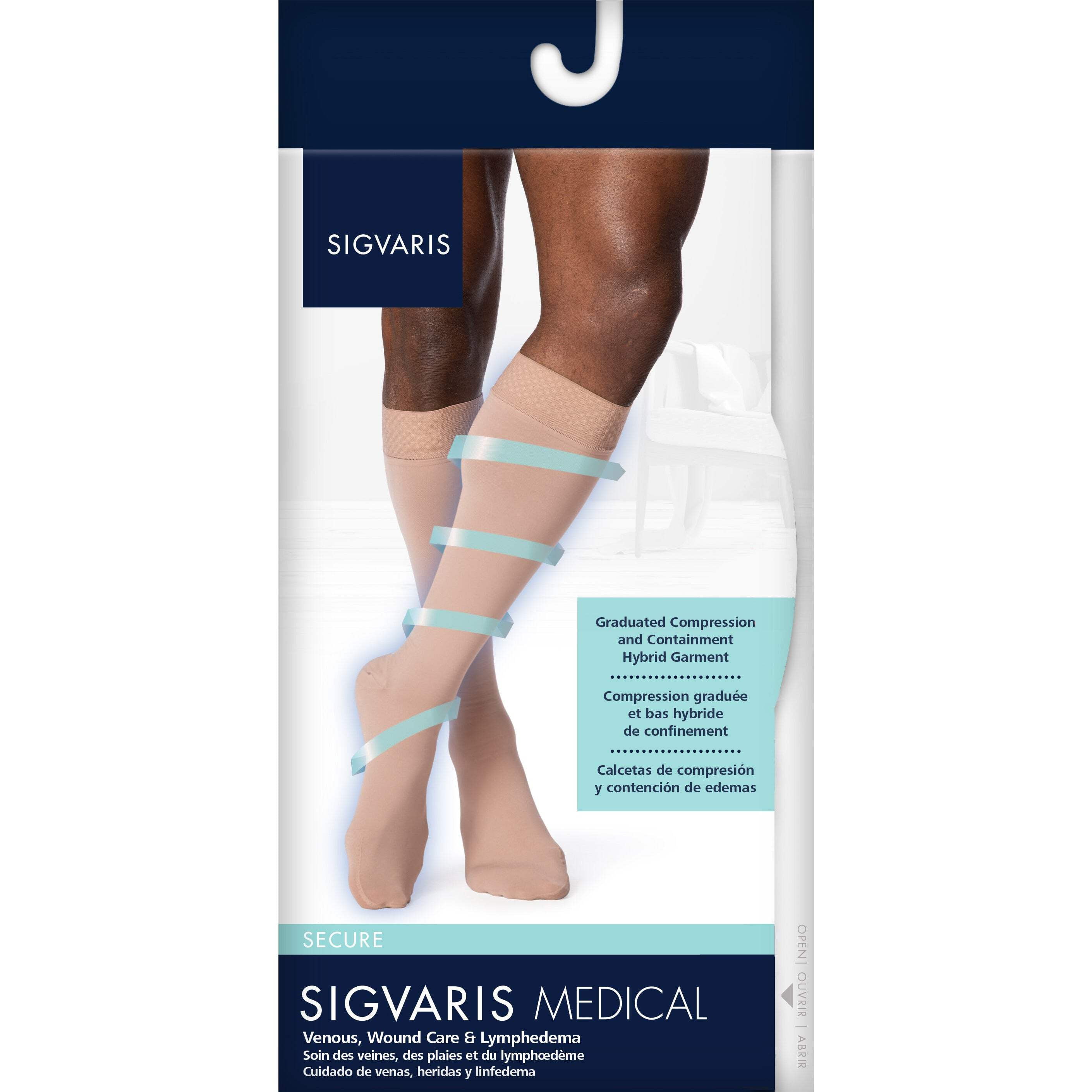 Sigvaris Specialty 552 Secure Men's 20-30 Closed Toe Knee High Compression Stockings w/Silicone Band Beige L2 Long