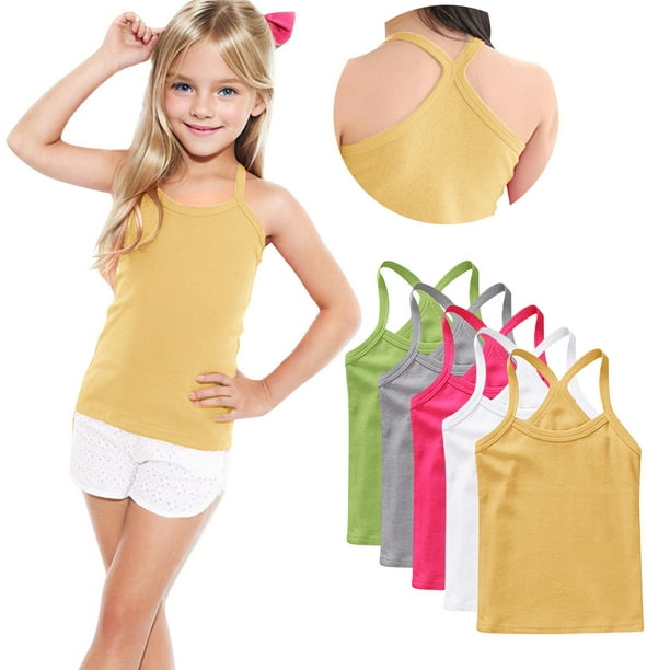 Odeerbi Camisetas de Las Niñas de 5 Paquetes Camisetas de Algodón Y Espalda Camisetas Bajas Sin Mangas Básicas Suaves, 1-13 Años