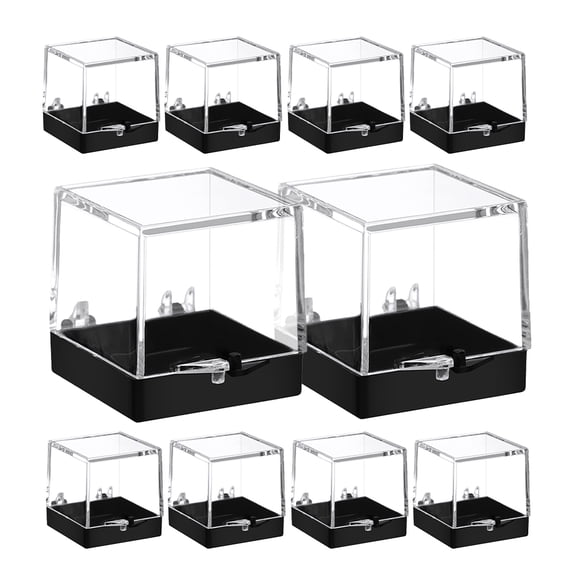 PIXNOR  10 Pcs Clear Display Cases Mineral Specimen Boxes Hanging Storage Organizer for Bins Small Black