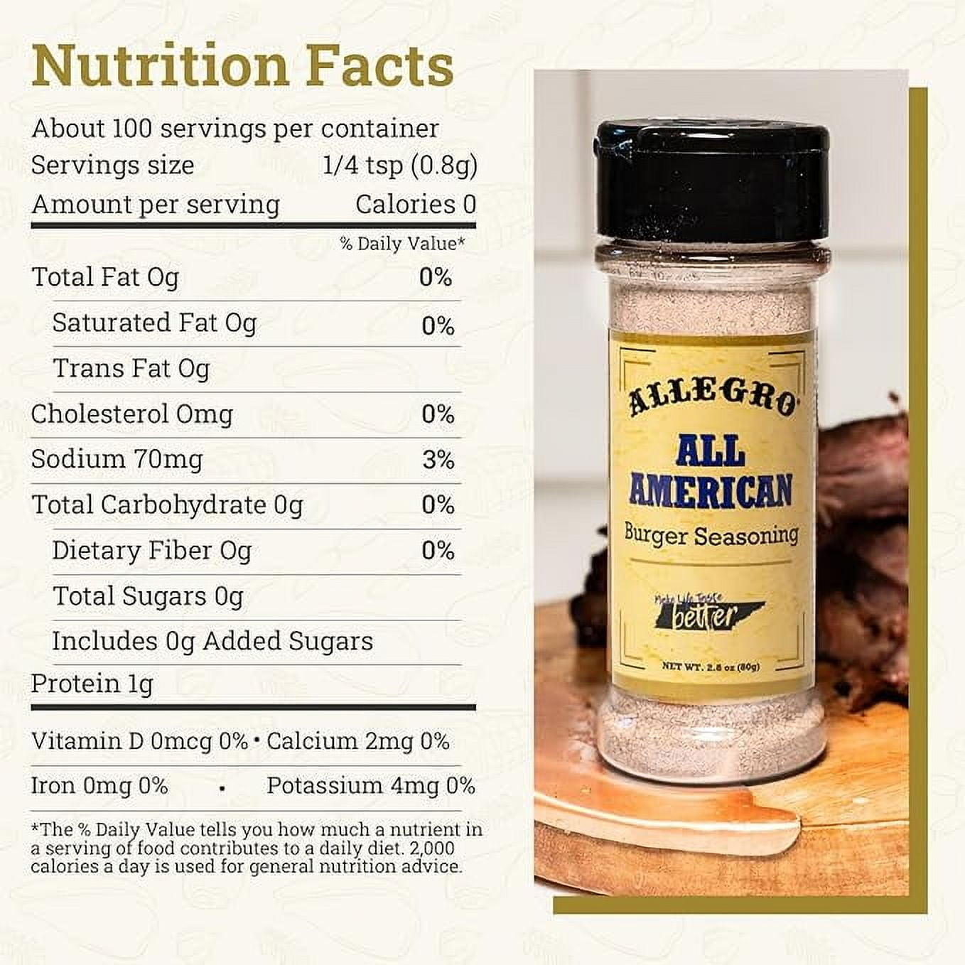 (2 pack) Allegro All American Burger Seasoning, 2.8 oz