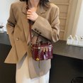 thumbnail image 2 of husxh Retro Leather Bucket Bag for Women Zipper Closure Shoulder Purses (Wine Red), 2 of 9