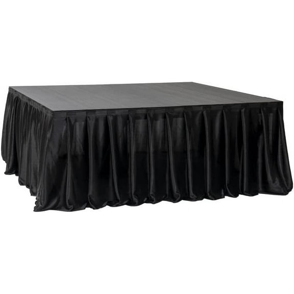 MyStage Portable Stage Skirt 16’ x 2.5’ Wrinkle-Free Satin Fabric Black Ruffled Table Skirt