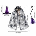 thumbnail image 3 of 3-Piece Halloween Costume Set with Spider Web Mesh Cape Witch Hat and Wizard Broom for Role Play Carnival Stage Performance Party Props Accessory One Size, 3 of 6