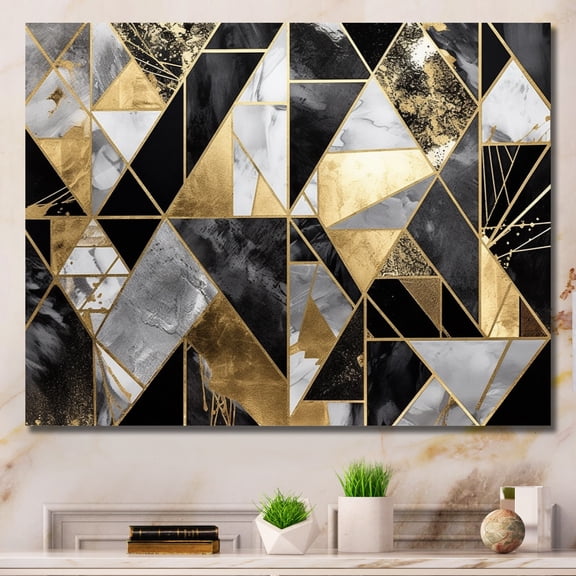 DESIGN ART Designart "Gold Geometric Order I" Modern Geometric Canvas Art Print 32 in. wide x 24 in. high