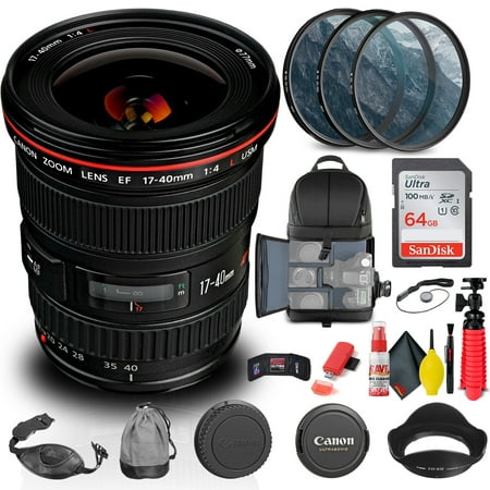 Canon EF 17-40mm F/4L USM Lens (8806A002) + Filter + BackPack + 64GB Card + More (International Version)
