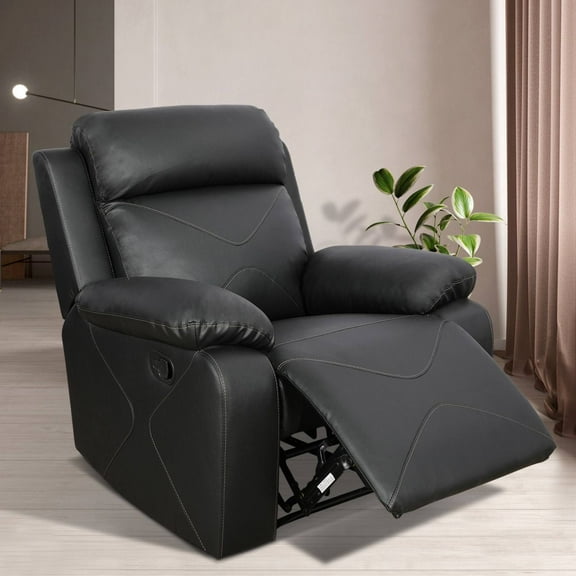 Manual Recliner Chair for Adults, Upholstered Breathing Leather Reclining Sofa Chair for Living Room, Black