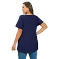 thumbnail image 3 of LATWIIV Womens Summer Short Sleeve Shirts Button Up Tunic Tops Casual Blouse Spring T-Shirts NavyBlue_2X, 3 of 7