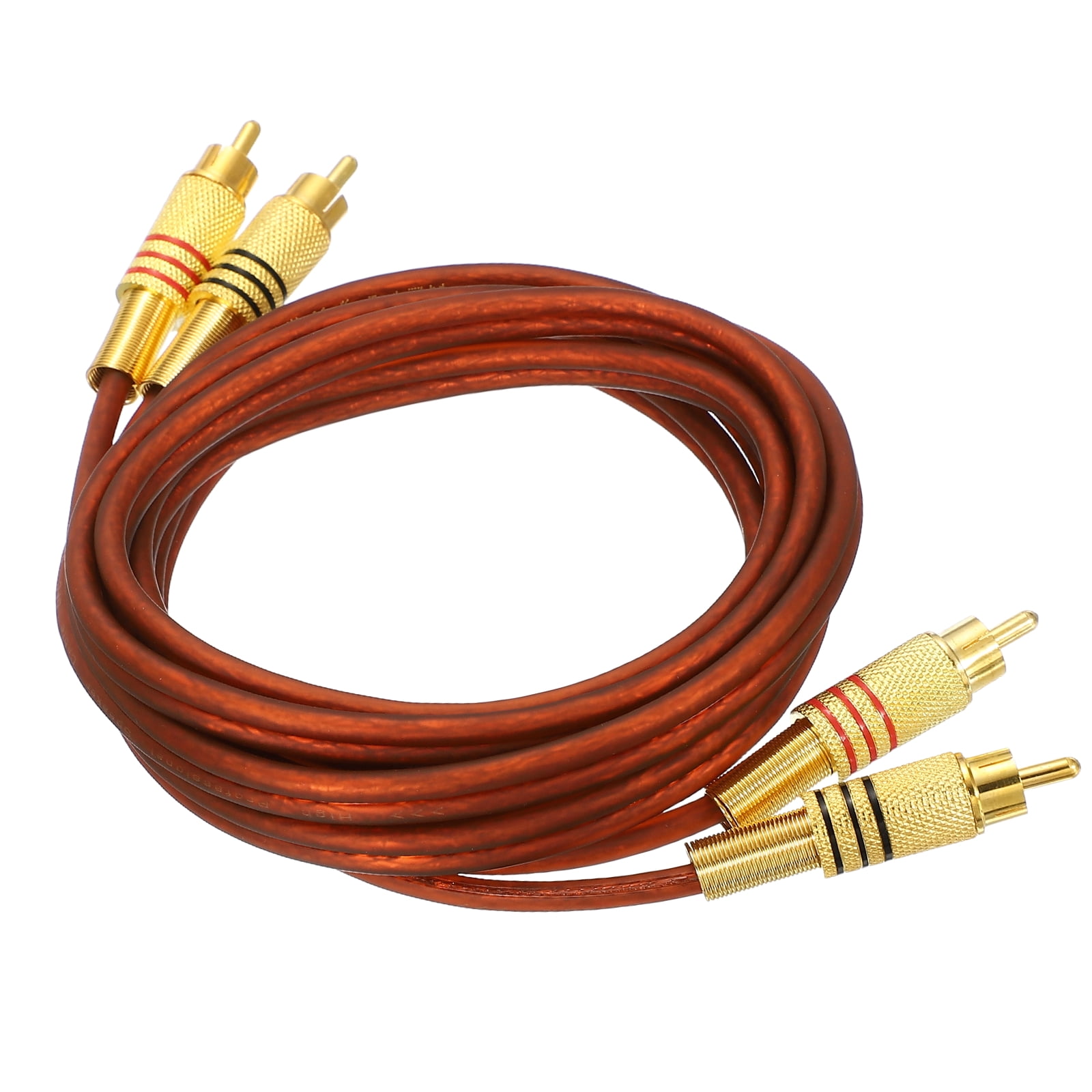 2RCA Male to 2RCA Male Audio Stereo Cable, 6.6 ft RCA Subwoofer Cable with Gold Plated Plugs for Home Theater, HDTV, Amplifiers, Speakers, Red Brown Cable Gold Shell