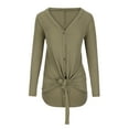 thumbnail image 6 of Women's Waffle Knit Tunic Blouse Tie Knot Henley Tops Loose Fitting V Neck Bat Wing Plain Shirts Sweater for Women, 6 of 7