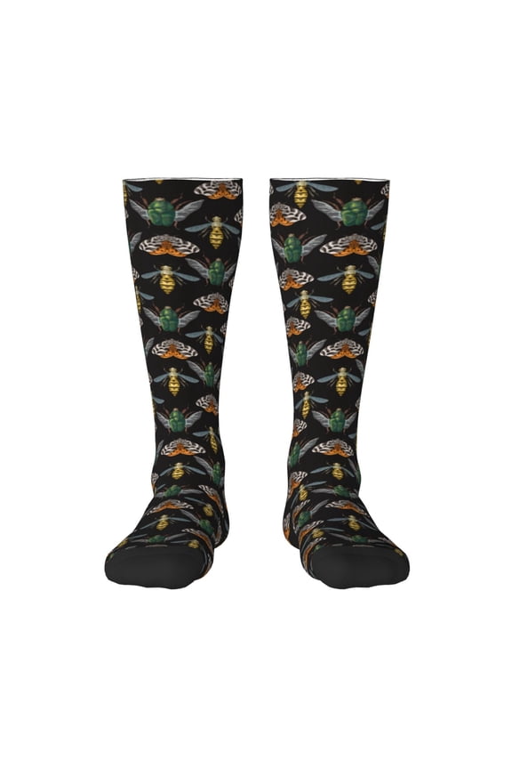Wasp Cockchafer Butterfly Print Contrast Color Stockings, Elastic Sports Socks Warm Socks Clothing Accessories, Adult Unisex