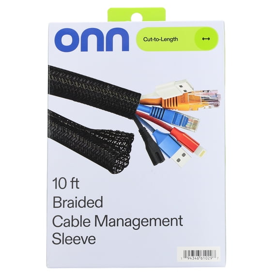 onn 10' Braided Cable Management Sleeve, Black