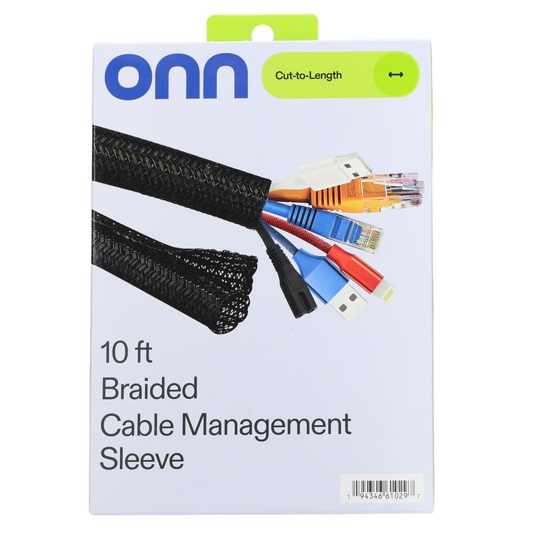 onn 10 Foot Braided Cable Management Sleeve, Black photo 1