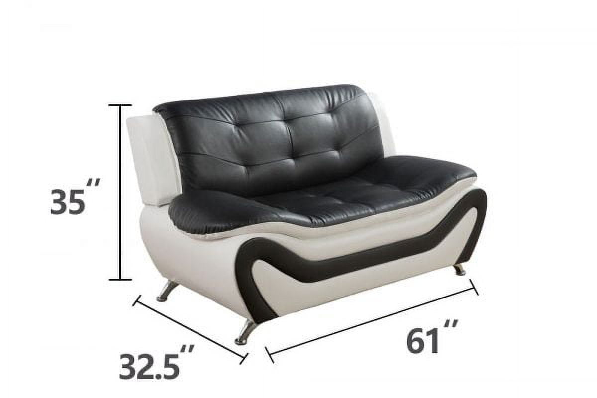Pon Living 3 Piece Modern Faux Leather Living Room Set Black/White
