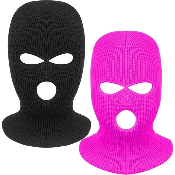 LAICAIW 2pcs 3 Hole Ski Mask Full Face Cover Winter Beanie Knitted Balaclava Hat Cap for Cold Outdoor Sports Activities