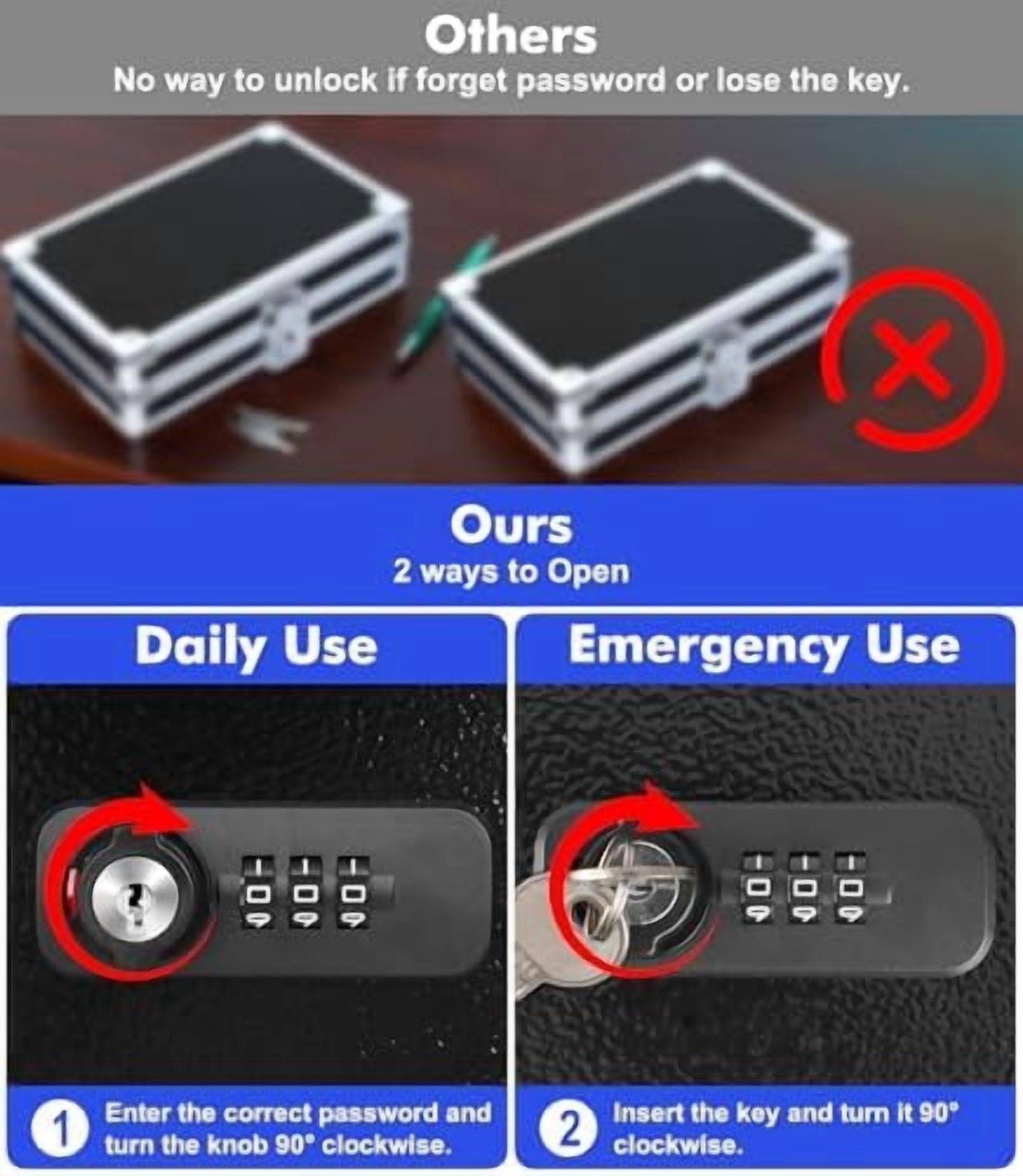Fireproof Lock Box for Documents, Dual Combination and Key Lock Security with Carrying Handle, Metal Strong Safe Box to Keep Personal Items, Documents, Exterior 13.2''x 11''x4.13'', Black