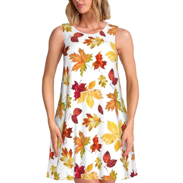 Disketp Autumn Leaves 1 para Vestido sin Mangas para Mujeres, Vestidos de Verano para Mujeres, Casual y Holgado para la Playa