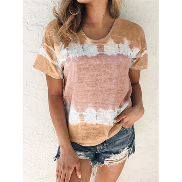 Pxiakgy T-Shirts pour Femmes Printemps Été Décontracté Col Rond Manches Courtes Imprimé Grande Taille T-Shirts pour Femmes Kaki + 5TG