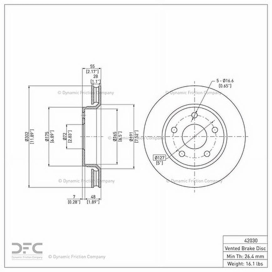 Front Dynamic Friction Company Disc Brake Rotor 600-42030 (1) For 2007-2018 Jeep Wrangler, 2018 Jeep Wrangler JK