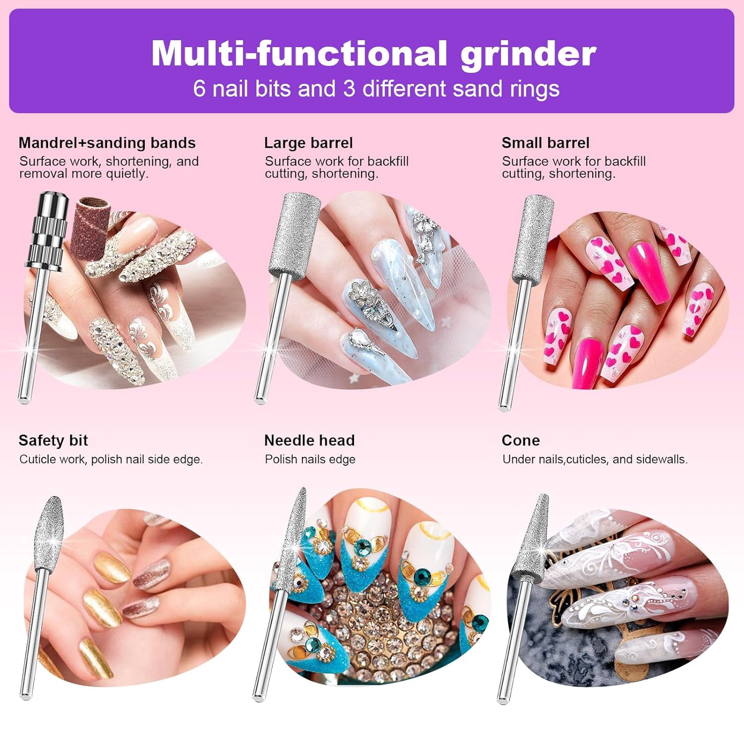 Professional Nail Drill Electric Nail File Kit, Nail Filer Electric with 156pcs Sanding Bands and Nail Dril Bits for Acrylic, Gel Nail Manicure and Pedicure, Pink