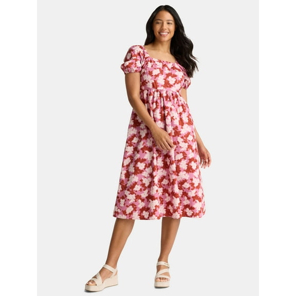 Time and Tru Women's Cotton Tie Back Midi Dress, Sizes XS-XXXL