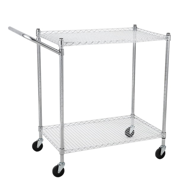 Chariot Utilitaire – Chariot de Rangement en Métal Robuste à 2 Niveaux avec Poignée Basse et Roues Verrouillables – Tablettes en Acier Ajustables pour Bureau, Cuisine, Entrepôt – Lot de 1
