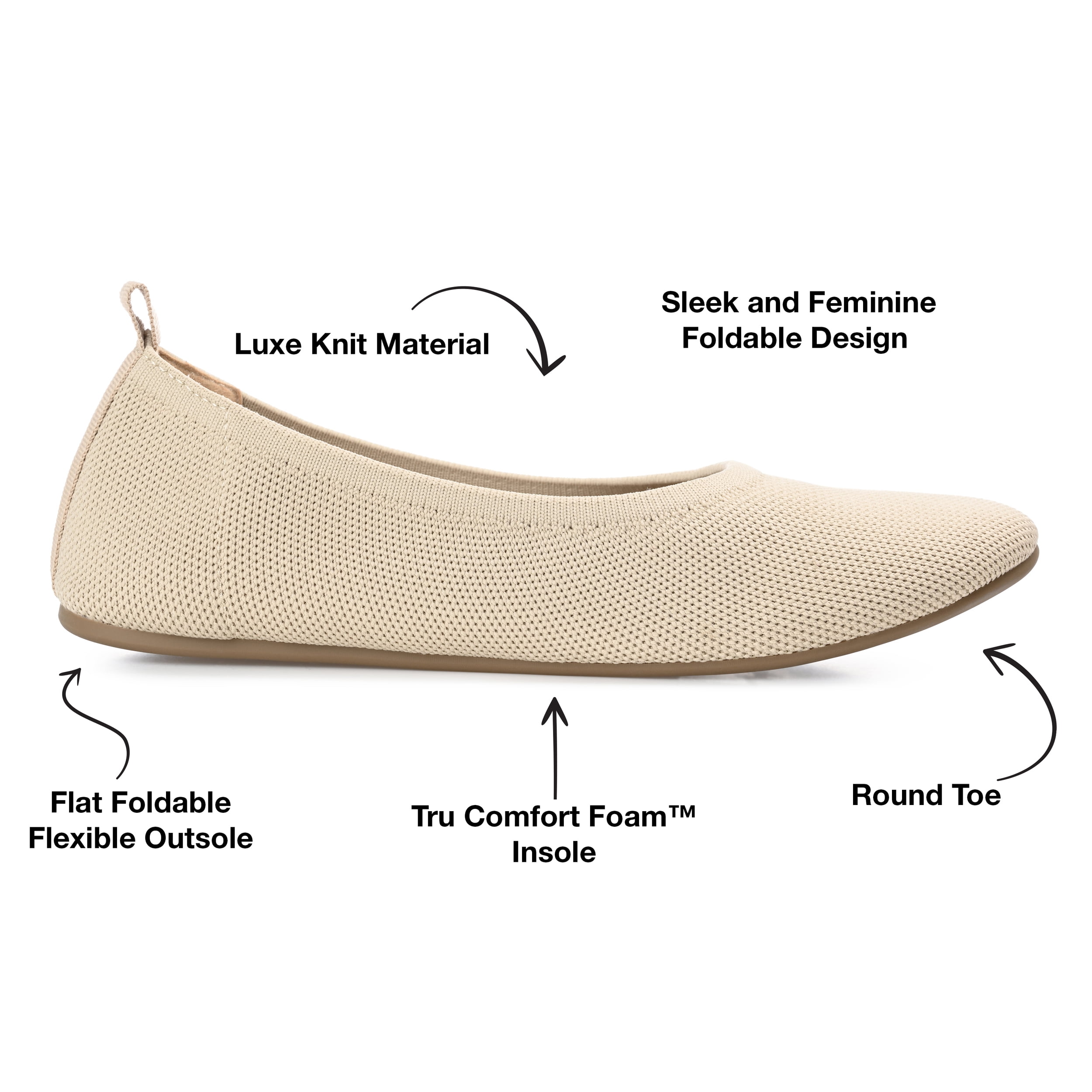 Journee Women's Jersie Knit Foldable Ballet Flats, Widths Available