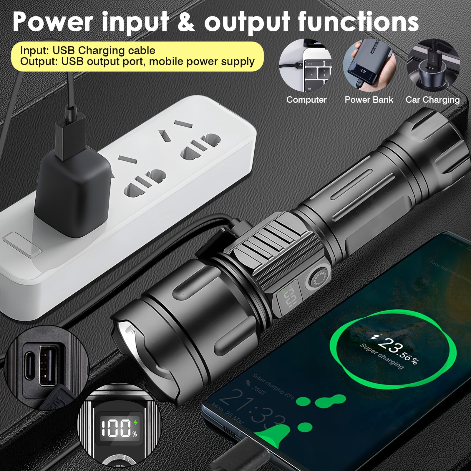 1pc 200000 High Lumens Rechargeable Flashlight with Type-C Fast Charging & 26650 Battery, 5 Modes Zoomable Waterproof Handheld Flashlight for Camping, Hiking, Hurricane