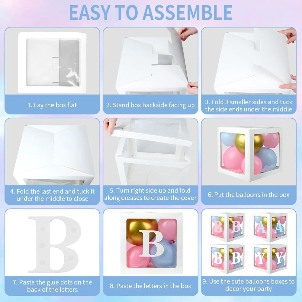 Baby Boxes Gender Reveal Balloon Decorations, Pink and Blue Balloon Garland Arch Kit, Baby Boxes with A-Z+Baby Letters for Gender Reveal Party Supplies