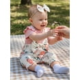 thumbnail image 5 of BemeyourBBs Toddler Baby Girl Summer Clothes Spring Fall Winter Romper Floral Print Patchwork Short Sleeve Fake Two-piece Jumpsuit with Headband Set 2 Piece Outfits, 5 of 9