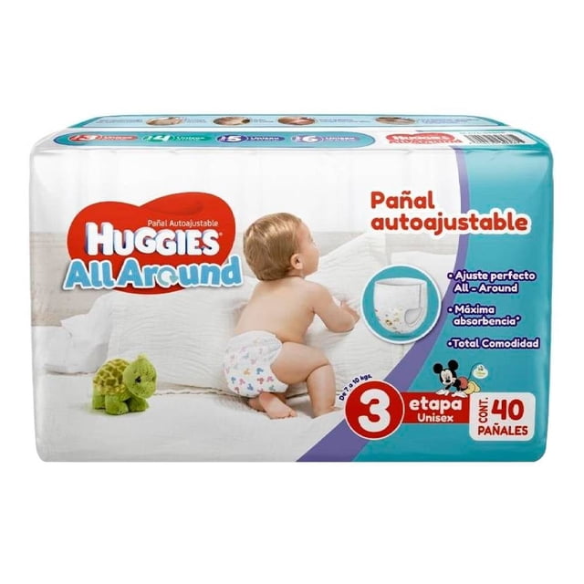 Pañales Huggies All Around autoajustables etapa 3 unisex 40 piezas
