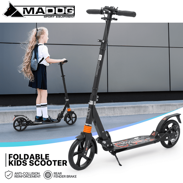 MADOG 2 Wheels Kick Scooter for Kids Foldable Kids Scooter with Adjustable Height Handlebar Braking System for 6 12 Years Old Boys Girls Black