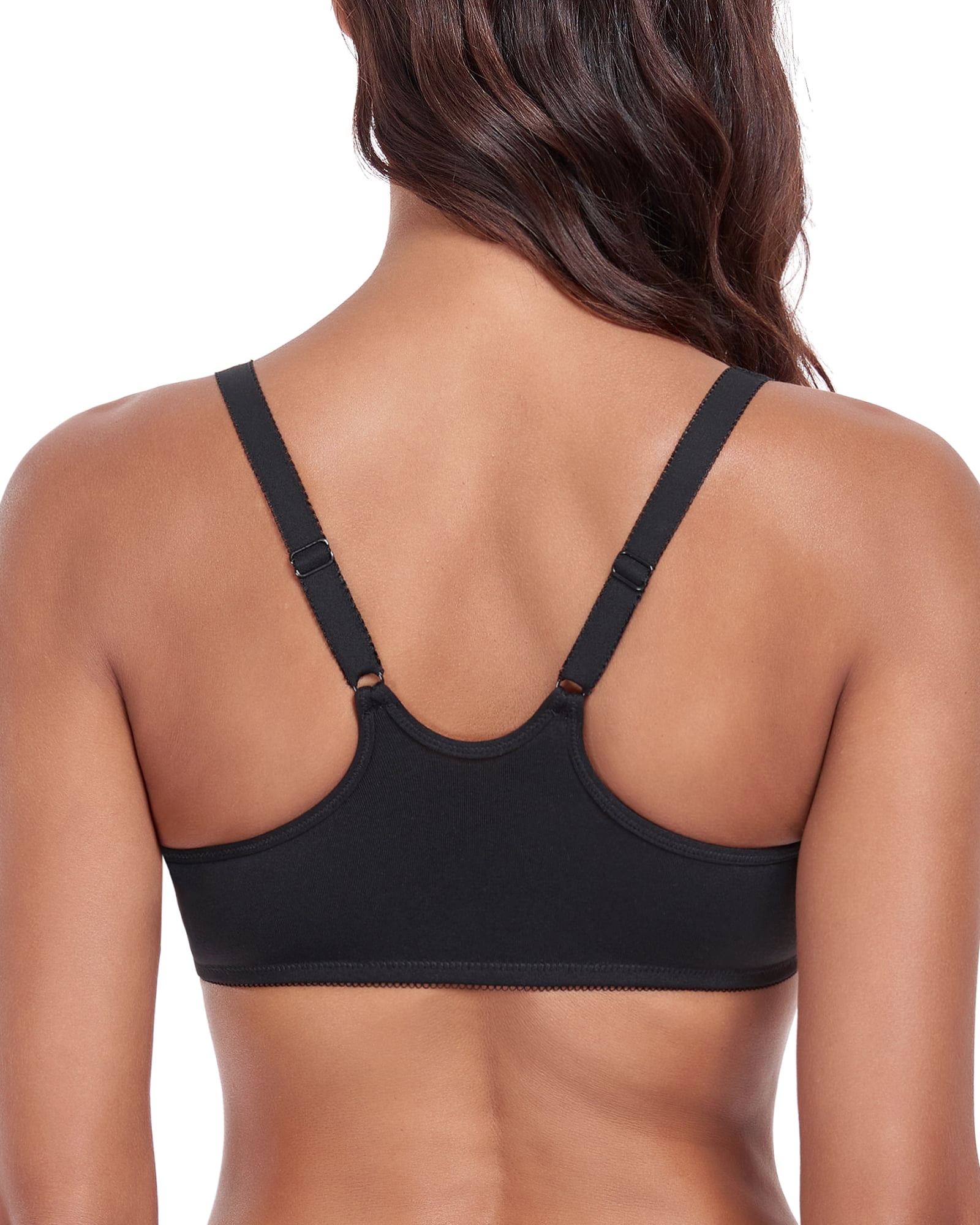 Exerin Women's Front Close Unlined Underwire V-Neck Racerback Bra(34C,Black)