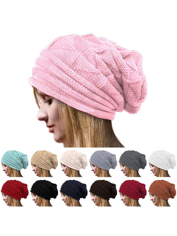 Womens Beanies Winter Beanie Seamless Beanie Cap Knitted Beanie Slouchy Beanie Hat Rib Knit Hat Chunky Oversized Hat Winter Hat Ski Beanie Ski Hats for Men Womens Hat Blue One Size