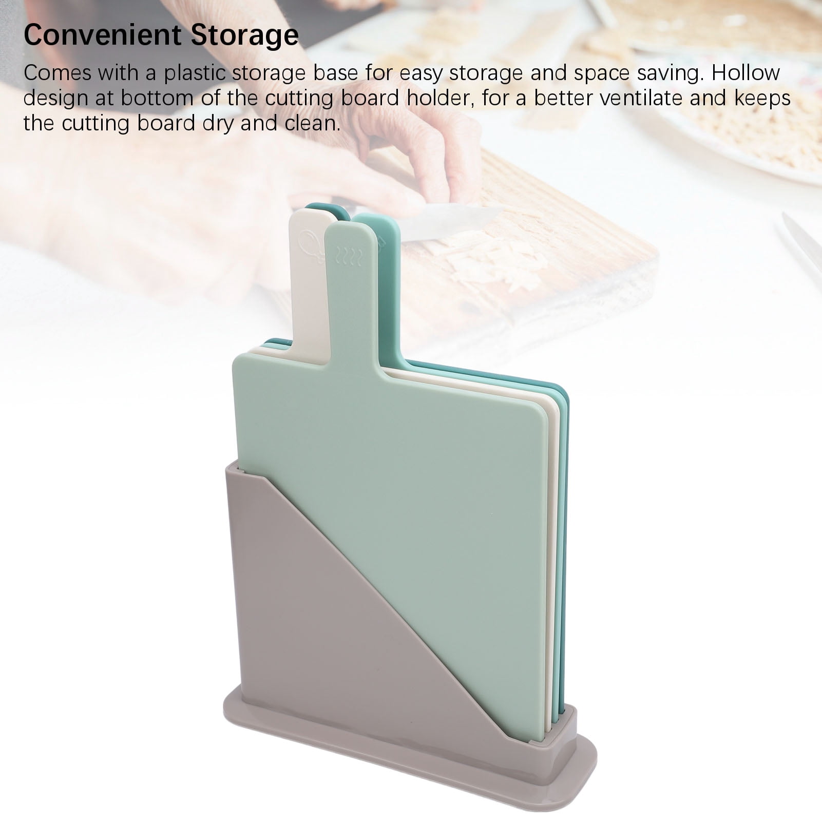 YAHHU 4PCS Plastic Cutting Boards Set Color Coded Chopping Boards with Storage Stand Reversible Paddle Shape for Home Kitchen Restaurant, 9.3x7.9 inches / 23.5x20 cm
