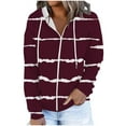 thumbnail image 2 of Usmixi 2023 Winter Womens Sweatshirt Coat Hooded Coat for Women Fashion Striped Print Zip up Drawstring Hoodies Tops Lightweight Casual Long Sleeve Fall Sweatshirt Outwear with Pocket Up to 65% off, 2 of 7