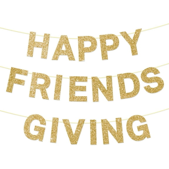 Happy Friendsgiving Banner, Pre-assembled Friendsgiving Decorations 2025, Gold Glitter Thanksgiving Party Decorations for Party Office Home Fireplace Mantel, Fall Thanksgiving Friends